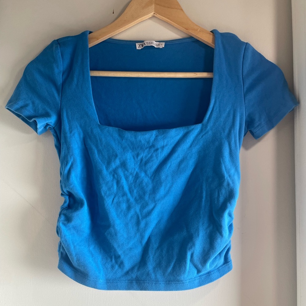 Zara Blue Square Neck Crop Top